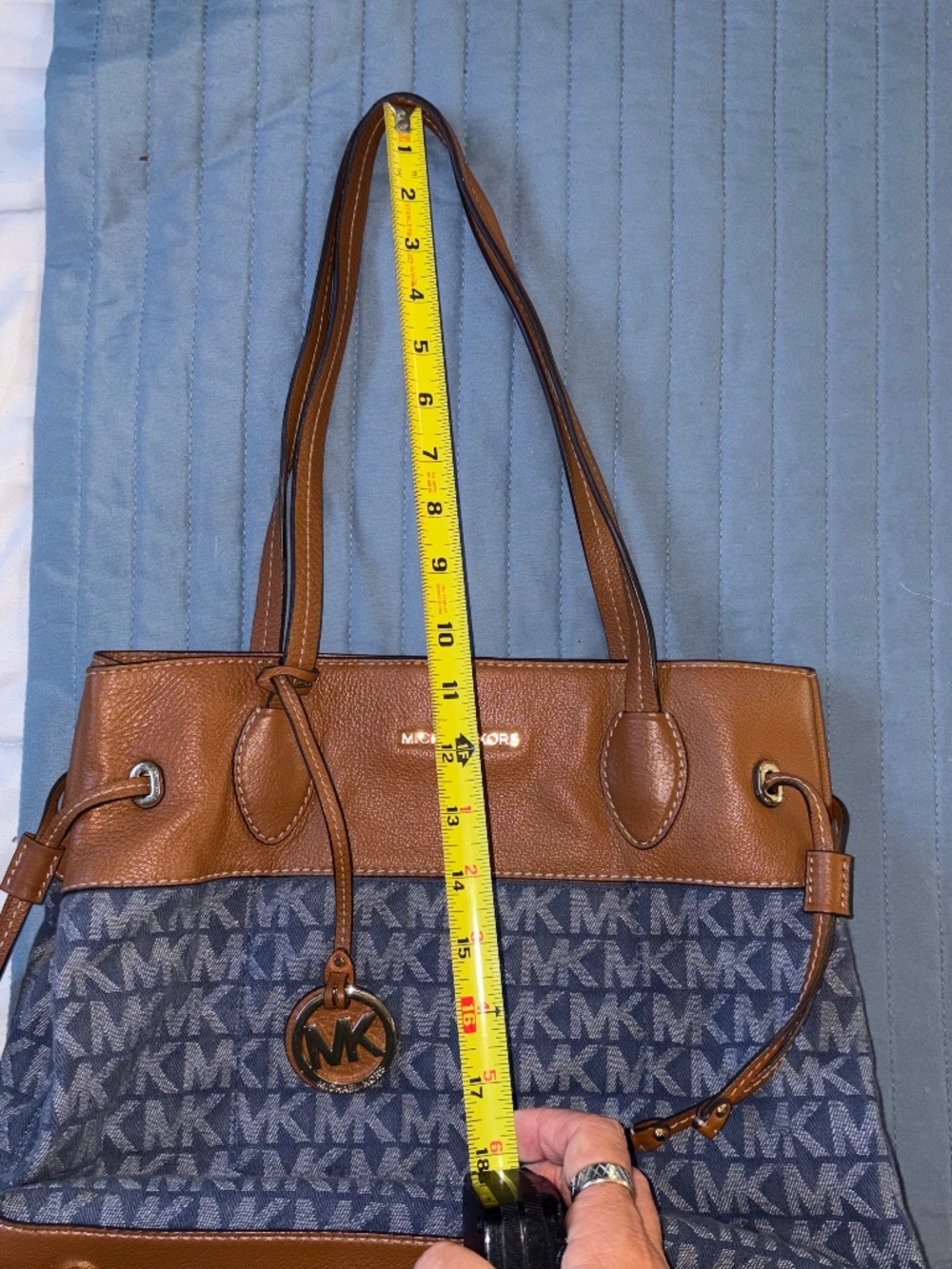 Michael Kors Marina Leather/Denim MK Logo bag - Picture 12 of 12